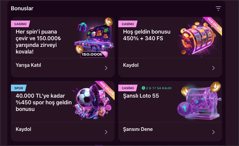 Lüks Casino hoş geldin bonusu paketleri ekranı