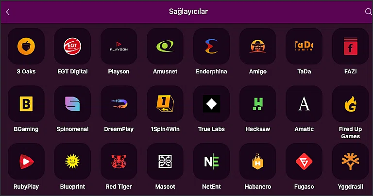 Lüks Casino oyun sağlayıcıları listesi ekranı