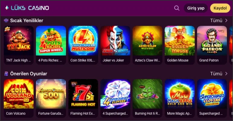 Lüks Casino'da yeni eklenen slot oyunları