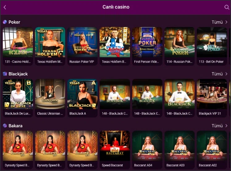 Lüks Casino canlı blackjack masası krupiye görünümü