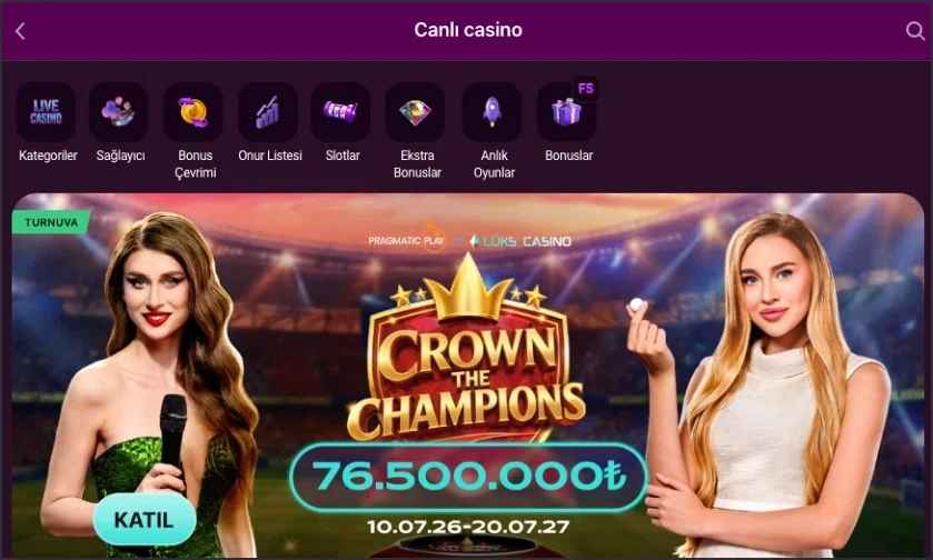 Lüks Casino canlı casino lobisi genel görünümü