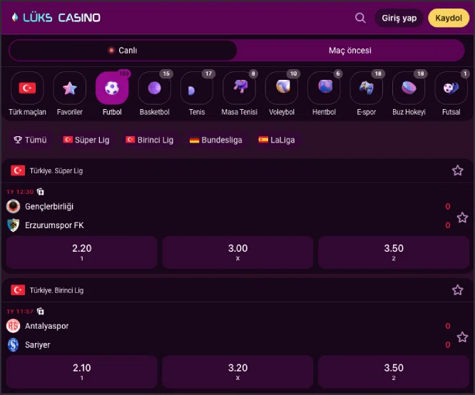 Lüks Casino'da öne çıkan popüler spor karşılaşmaları