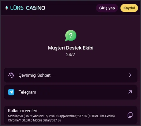 Lüks Casino destek ekibi doğrulama sürecine yardımcı oluyor